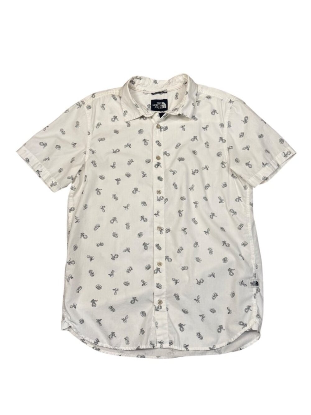 The North Face Mens Medium Short Sleeve Button Front Shirt White Rattle Snake Pr
